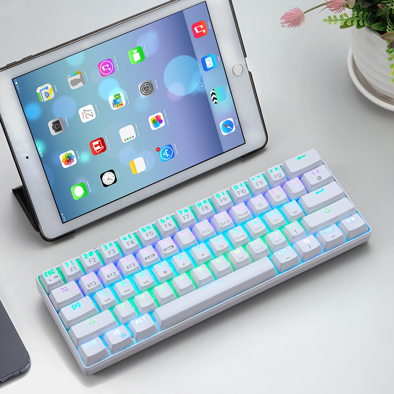 NINNGEO wireless Bluetooth three mode mechanical keyboard, green shaft key line separation, wired RGB lighting keyboard plug and pull shaft 