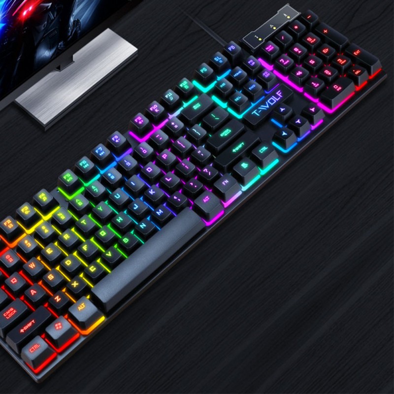 Thunder wolf T20 keyboard computer colorful backlight wired USB office character luminous single keyboard