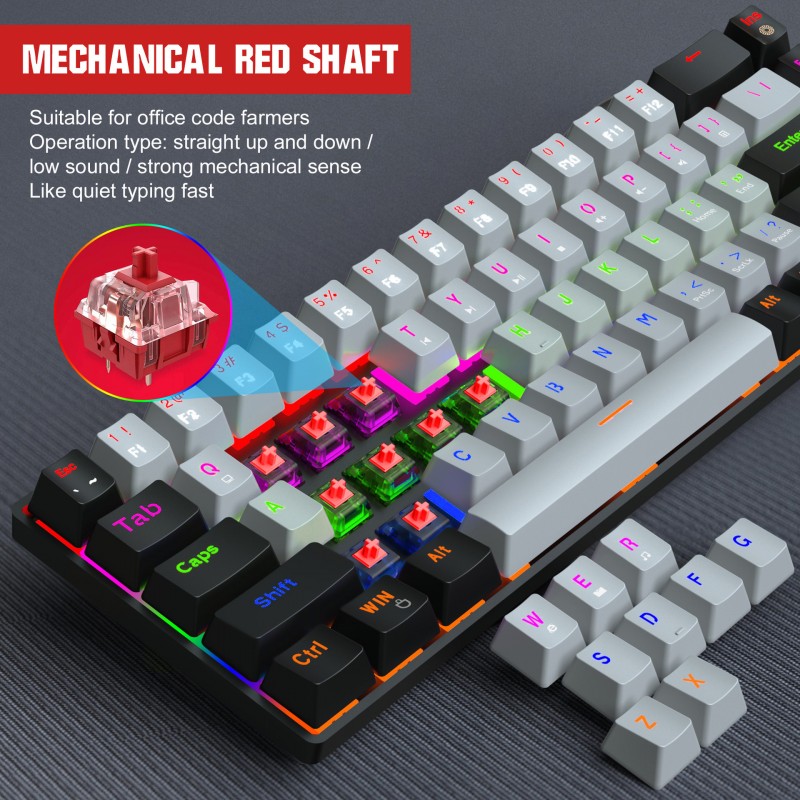 New 68 key green axis red axis mechanical keyboard double color RGB multiple backlight key line separation game keyboard in stock