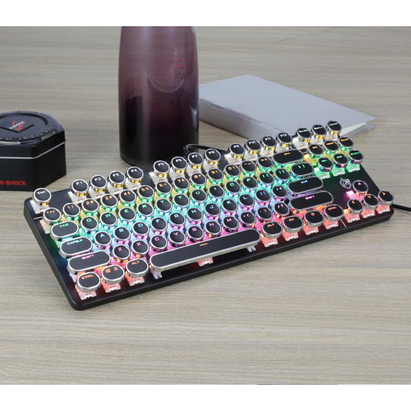 Cross border direct supply metal panel punk mechanical keyboard 87 key green axis game competitive office notebook Amazon