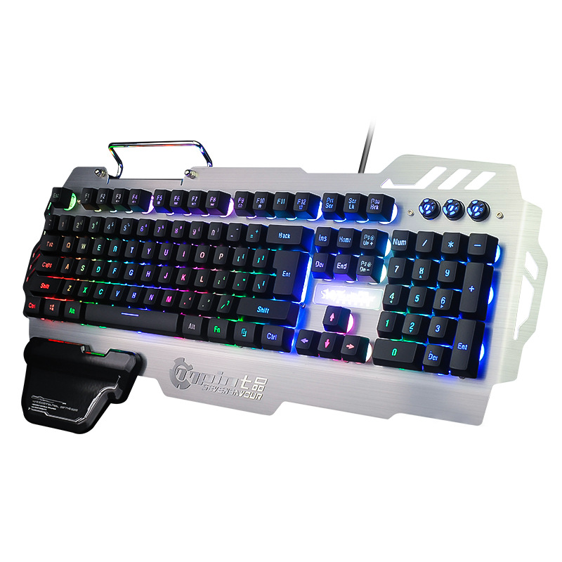 Qipin pk900 game keyboard RGB luminous non mechanical computer keyboard cross border chicken eating metal panel