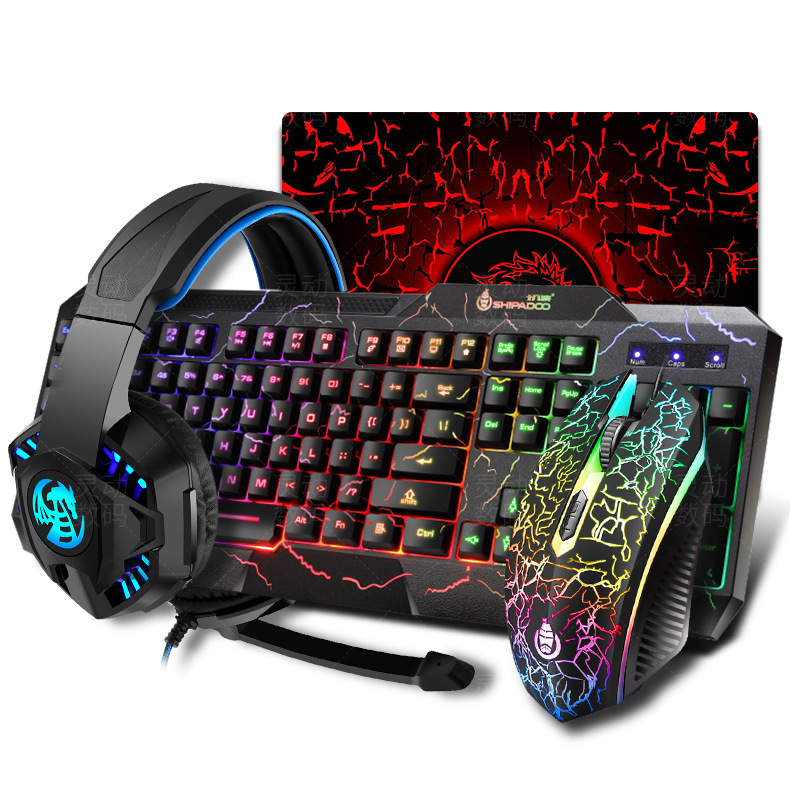 Cross border new burst pattern luminous keyboard mouse headset three or four piece kit 4in1 South American keyboard