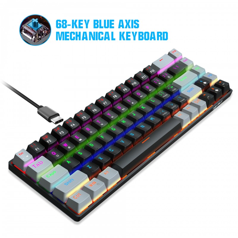 New 68 key green axis red axis mechanical keyboard double color RGB multiple backlight key line separation game keyboard in stock