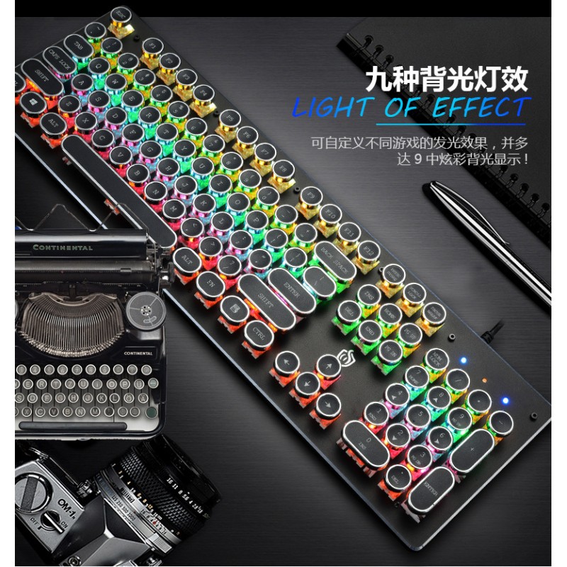 Hjk920 Steampunk real mechanical wired keyboard green axis Internet cafe online Cafe Game lol Retro 