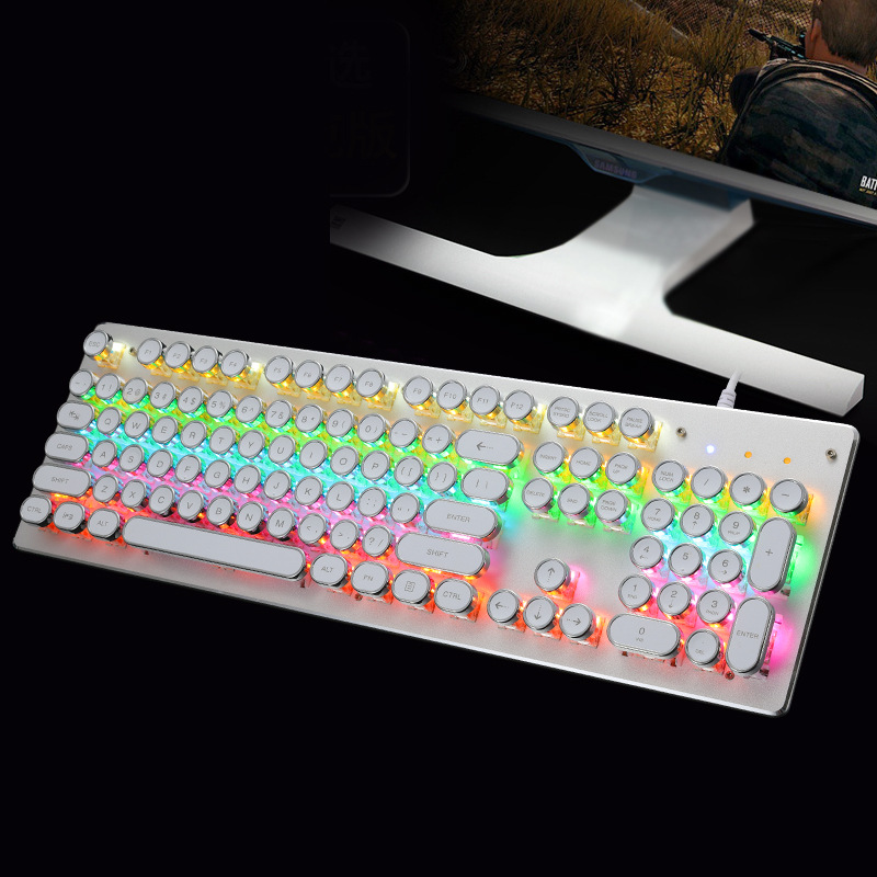 Hjk920 Steampunk real mechanical wired keyboard green axis Internet cafe online Cafe Game lol Retro 