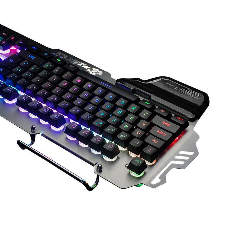 Qipin pk900 game keyboard RGB luminous non mechanical computer keyboard cross border chicken eating metal panel