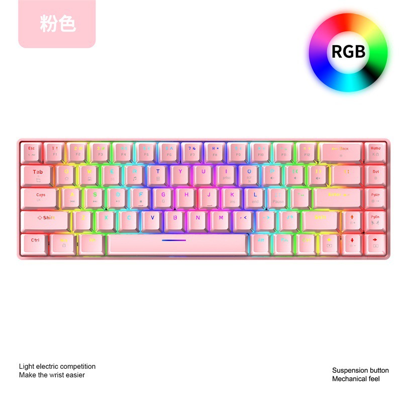 Cross border Amazon free wolf t8rgb keyboard 68 key RGB luminous game machine notebook mac60%