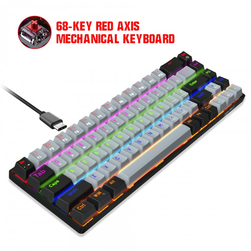 New 68 key green axis red axis mechanical keyboard double color RGB multiple backlight key line separation game keyboard in stock