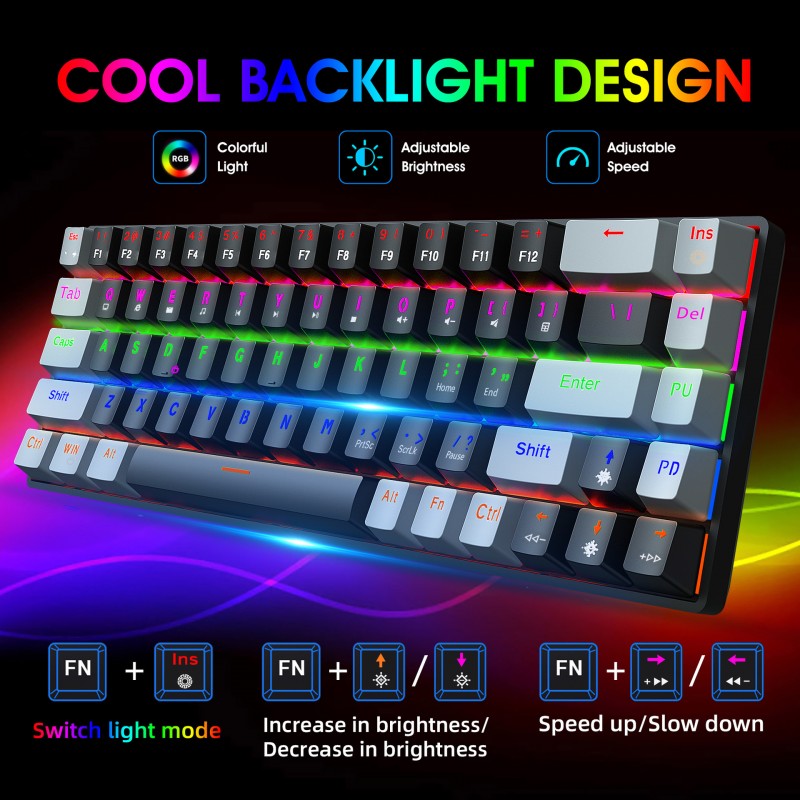 New 68 key green axis red axis mechanical keyboard double color RGB multiple backlight key line separation game keyboard in stock