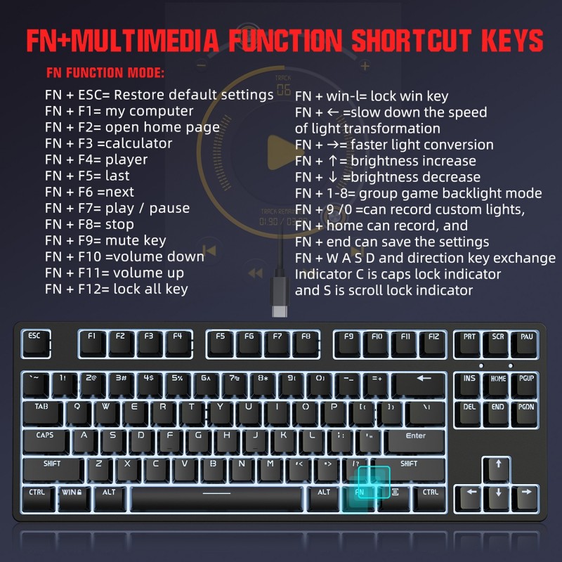 Hxsjl60087 key type-C WIRED RED axis mechanical keyboard 