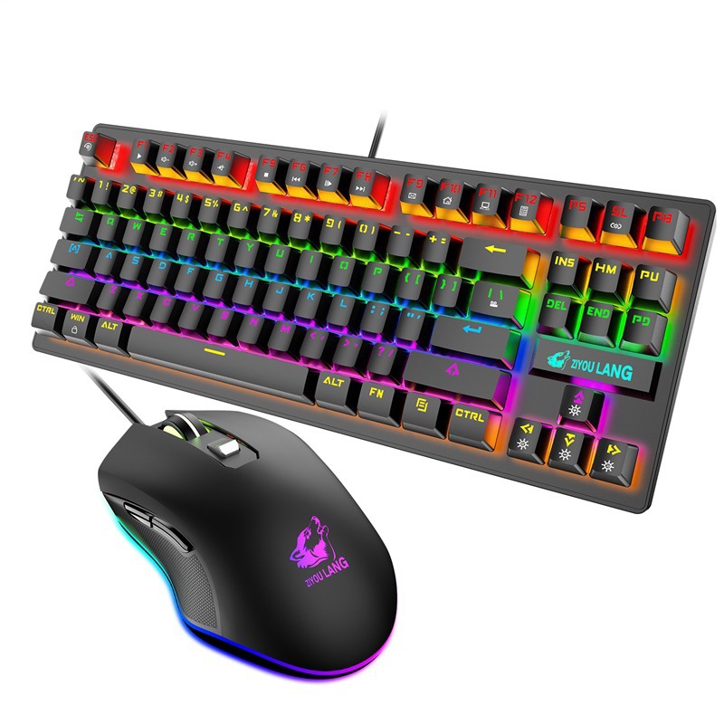 Free wolf K2 mechanical keyboard and mouse set game E-sports computer 87 key luminous keyboard and mouse set Amazon